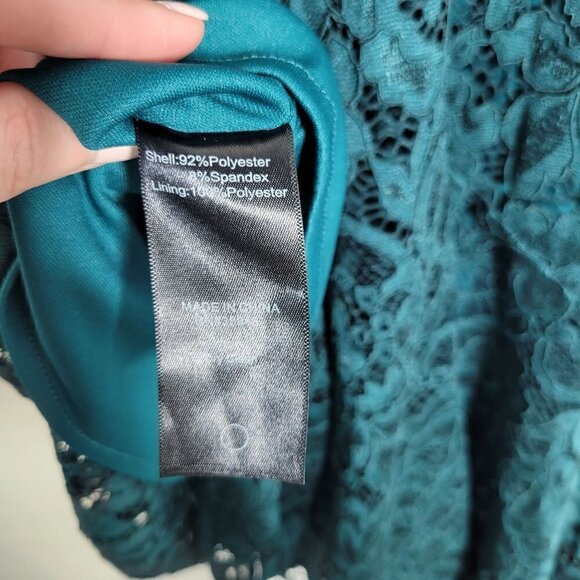 NWT Sam Edelman Women's Dark Green Asymmetrical Lace Short Sleeve Dress Size 12 - Picture 15 of 16